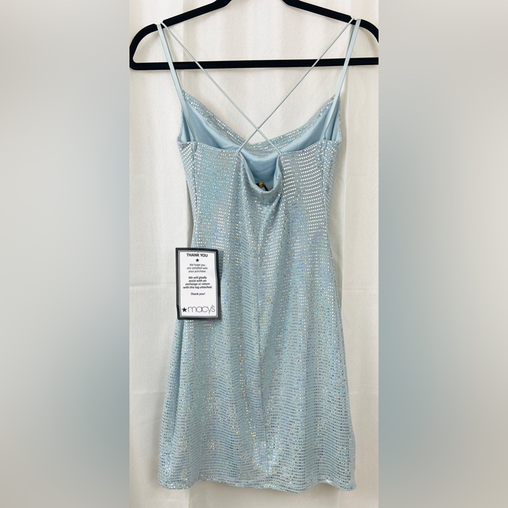 City Studios Juniors Womens Light Blue Metallic Mini Slip Dress Cowl Neck S NWT - Picture 8 of 11